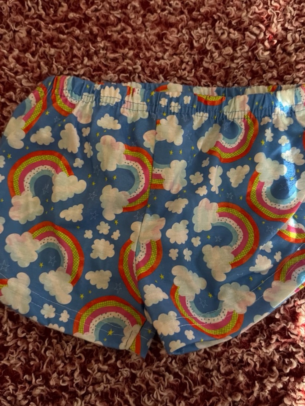 Blue Rainbow Cloud Print Elastic Waist Shorts